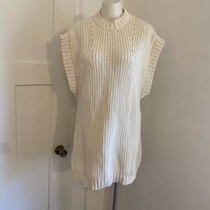 Rodebjer size Large Knit Kathe Neutral White Short Sleeve Mock Neck Tunic